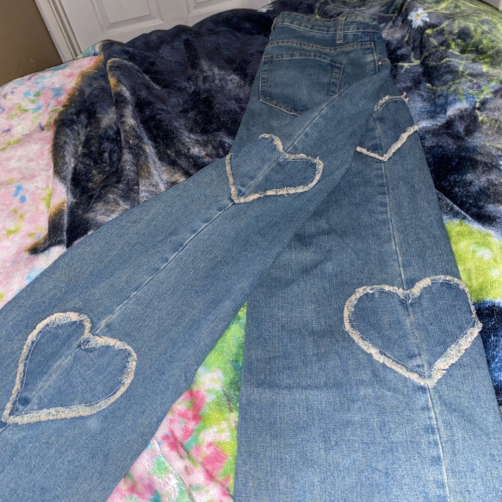 Angel Kiss Blue Flare Jeans with Heart Design
